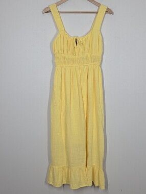 Oak & Trellis Yellow Cotton Gauze Milkmaid Midi Dress XL Coastal Minimalist Boho